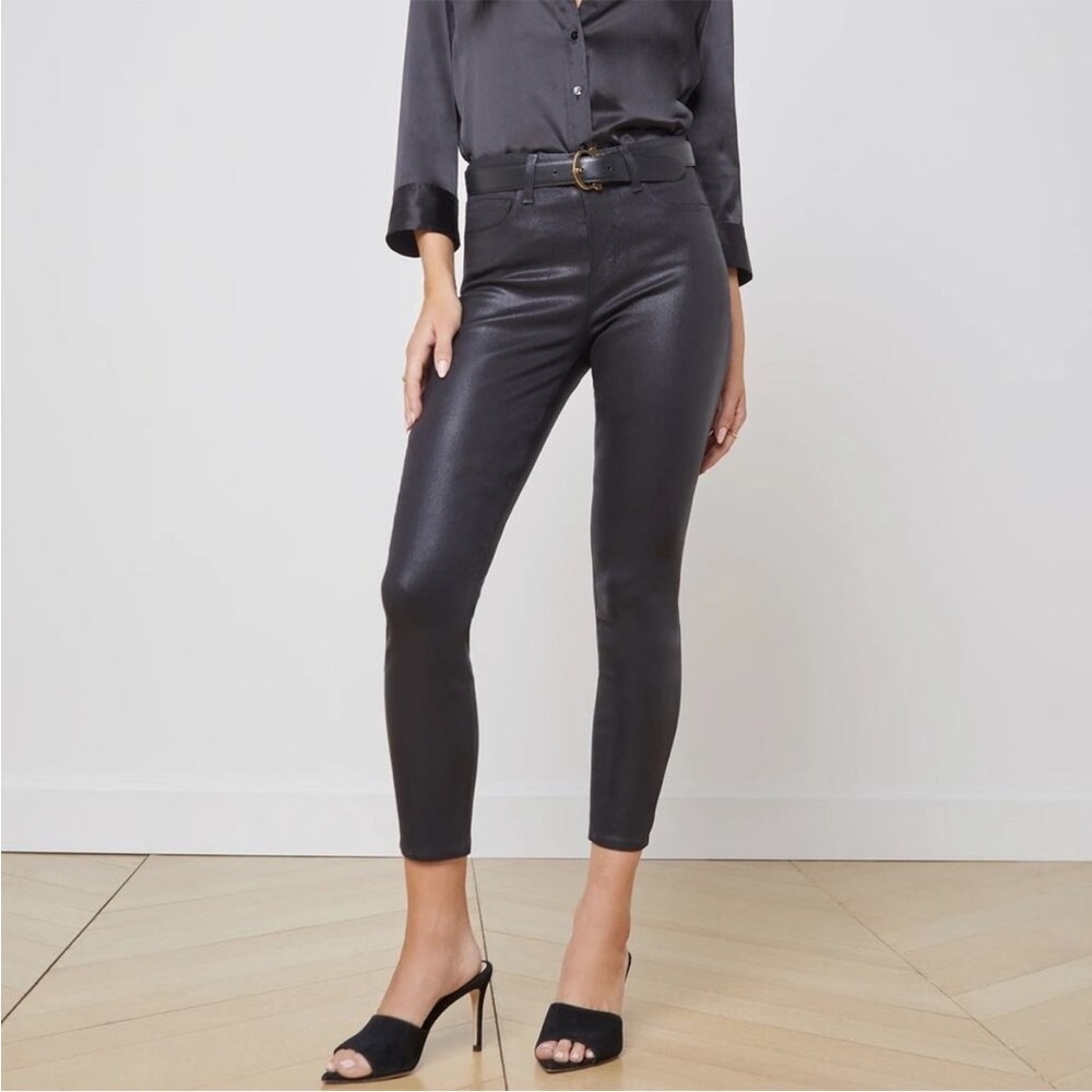 Womens L'agence Margot Skinny High Rise Black Coated Jeans